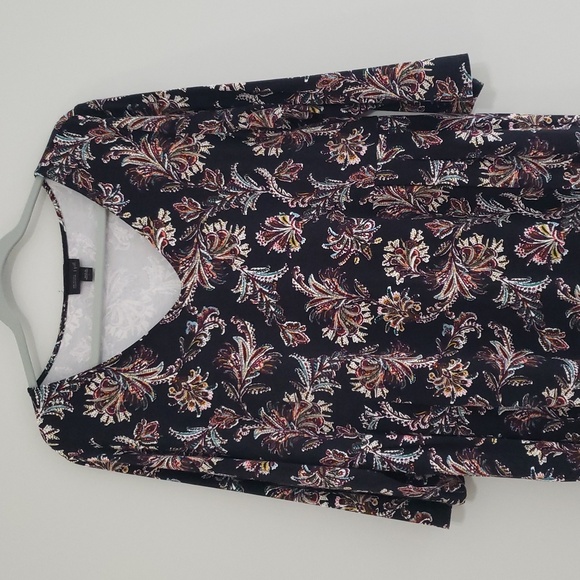 J. Jill Wearever Sheath Dress Large Black Print Knit V-Neck Pleats Casual Office - Picture 2 of 15